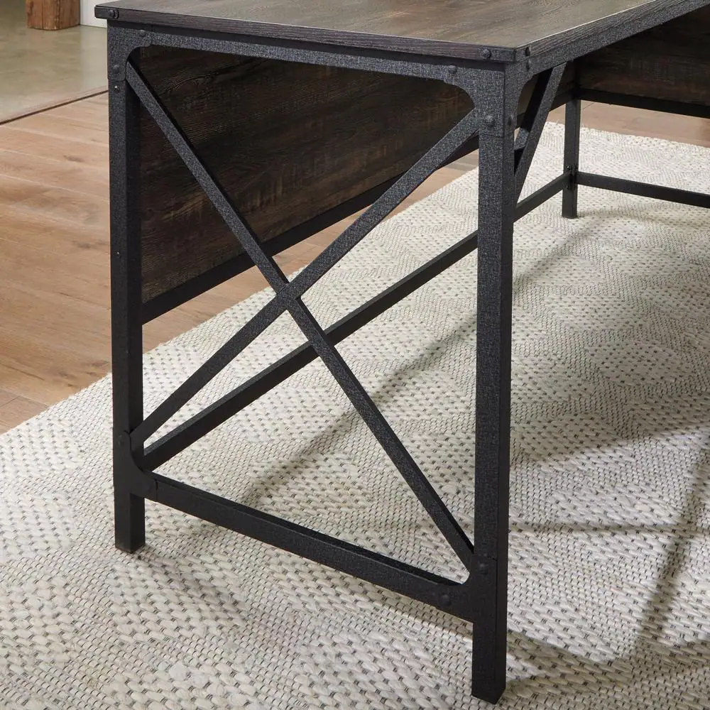 SAUDER Steel River 66.063 in. Engineered Wood 3-Drawer L-Shaped Carbon Oak Computer Desk with Metal Frame