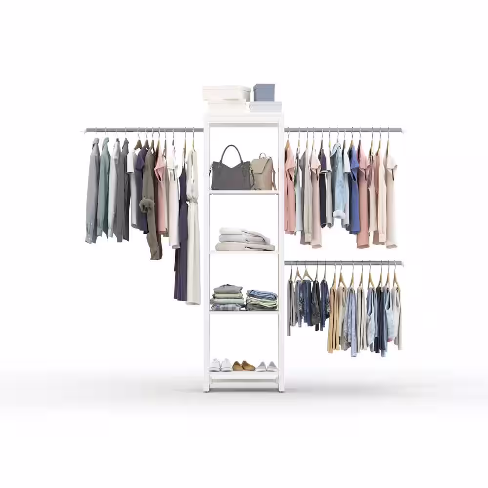CLOSETS By LIBERTY 48 in. W to 92 in. W White Closet Shelf Tower with Rod Extensions Wood Closet System