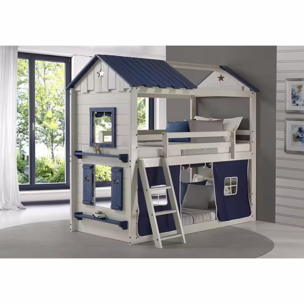Donco Kids Grey Star Gaze Bunk Bed with Blue Tent Kit