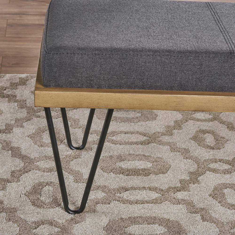 Noble House Elisha Dark Charcoal Bench with Upholstered (16.5 in. x 47.25 in. x 15.75 in.)