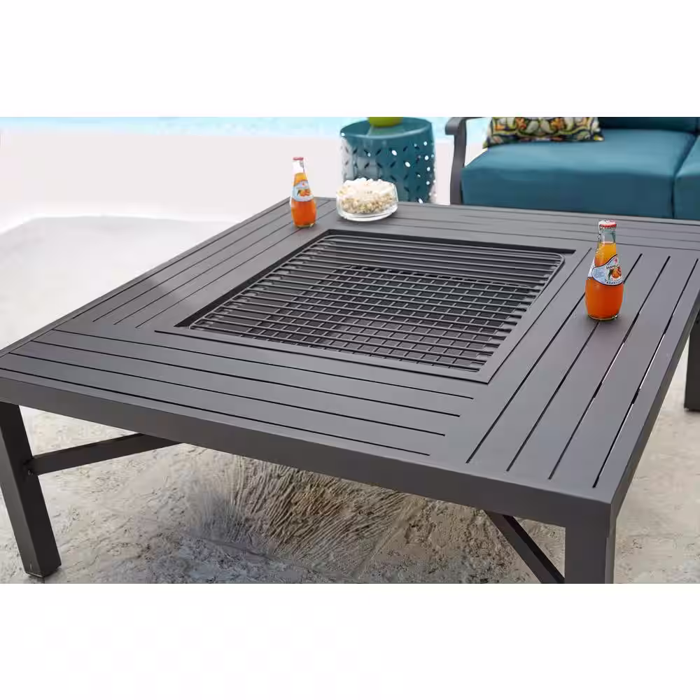 Hampton Bay 43.50 in. Aluminum Fire Pit Table in Black