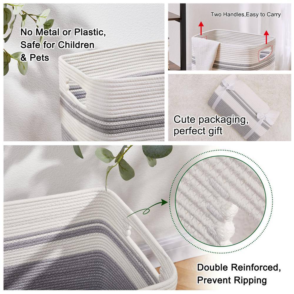 None 16 in. W x 13 in. D x 22 in. H Cotton Laundry Basket Hamper with Handles Gray