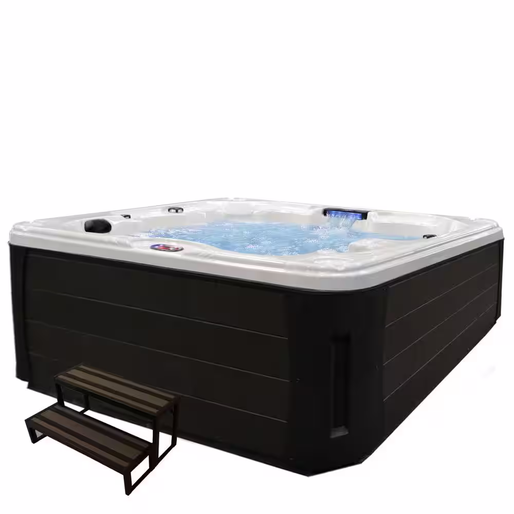 American Spas 6-Person 30-Jet Premium Acrylic Lounger Bath White Spa Hot Tub with Backlit LED Waterfall