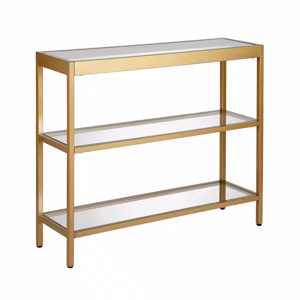 Meyer&Cross Alexis 36 in. Brass Standard Rectangle Glass Console Table with Storage