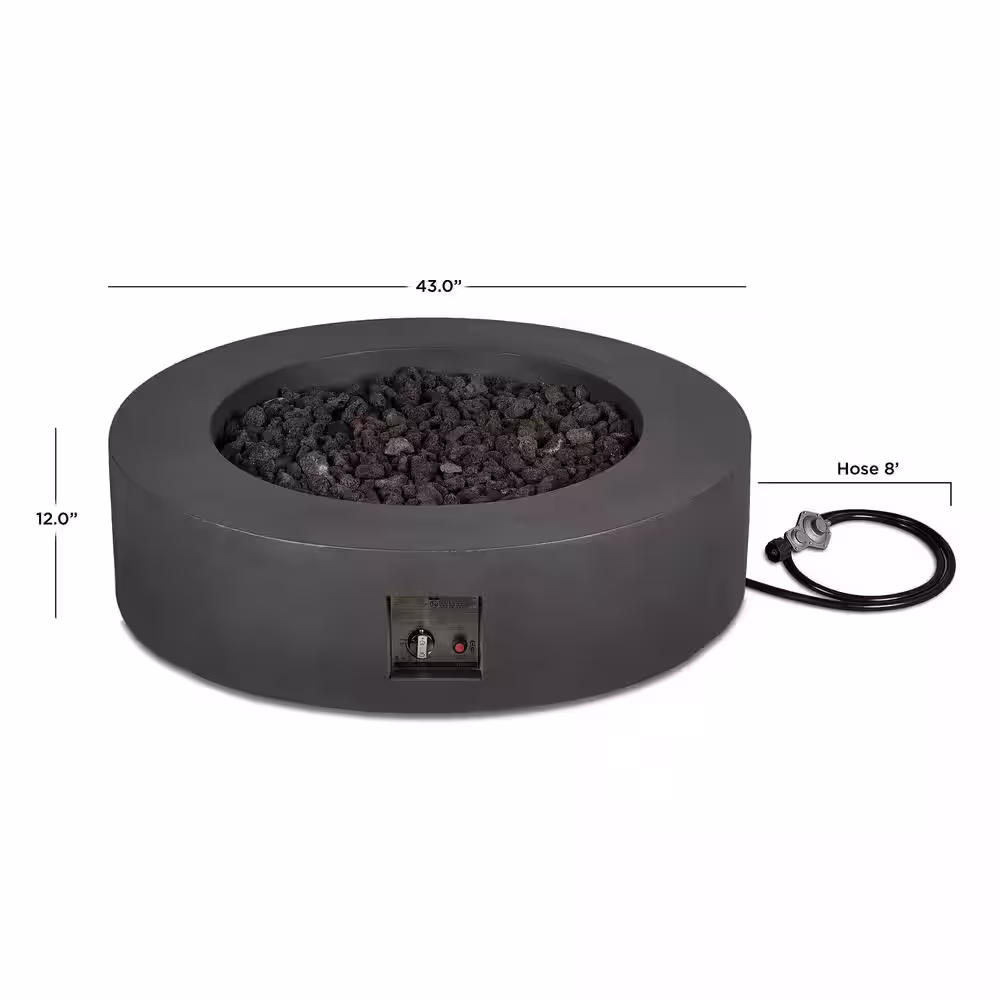 None Brookhurst 43 in. W X 13 in. H Round Outdoor GFRC Liquid Propane Fire Pit in Carbon with Lava Rocks
