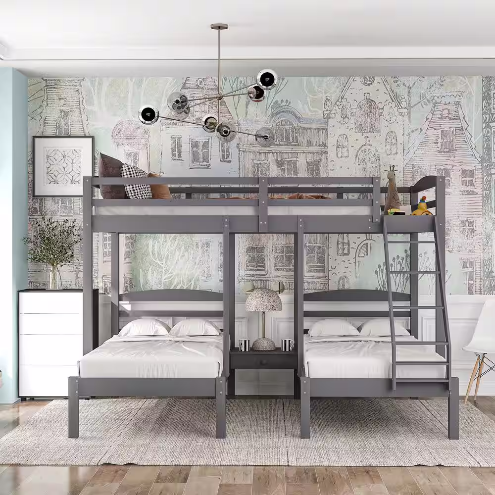 Qualler Gray Full Over Twin Triple Bunk Bed