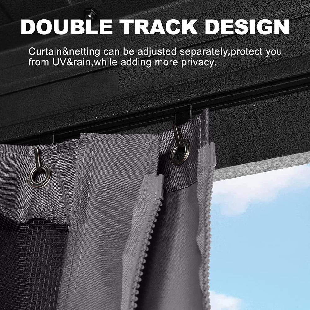 ABCCANOPY 10 ft. x 12 ft. Gray Hardtop Patio Gazebo Galvanized Steel Double Roof Aluminum Pavilion with Netting and Curtain