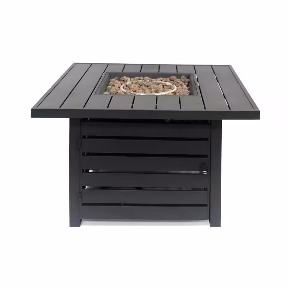 Noble House Rene 39.25 in. W x 24 in. H Outdoor Iron Gas Burning Matte Black Square Fire Pit