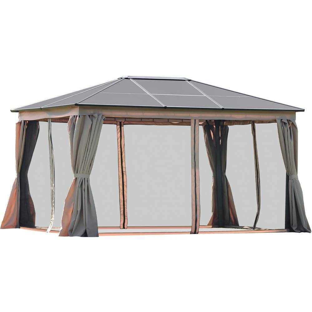 None Patio 13 ft. x 9.8 ft. Beige Aluminum Garden Paito Gazebo with Polycarbonate Roof