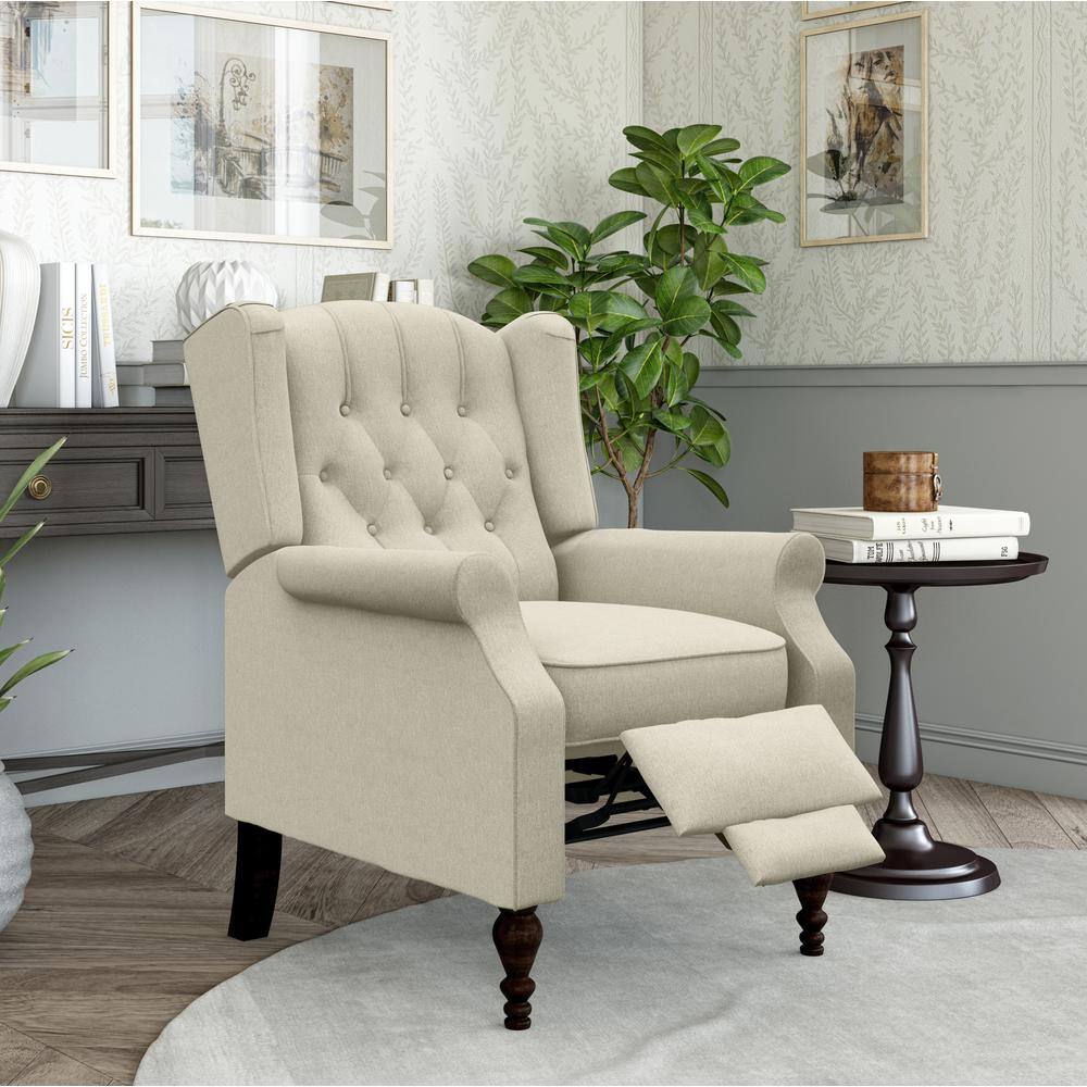 StyleWell Waybrook Biscuit Beige Upholstered Tufted Wingback Pushback Recliner