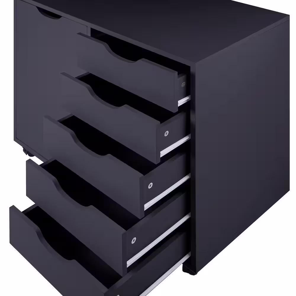 HOMESTOCK Black, 5 Drawer with Shelf, Office File Cabinets Wooden File Cabinets for Home Office Lateral File Cabinet