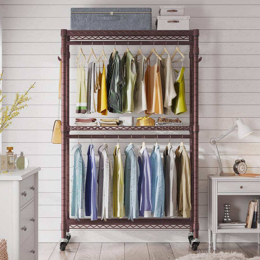 None Bronze Metal Garment Clothes Rack with Wheels 45 in. W x 80 in. H