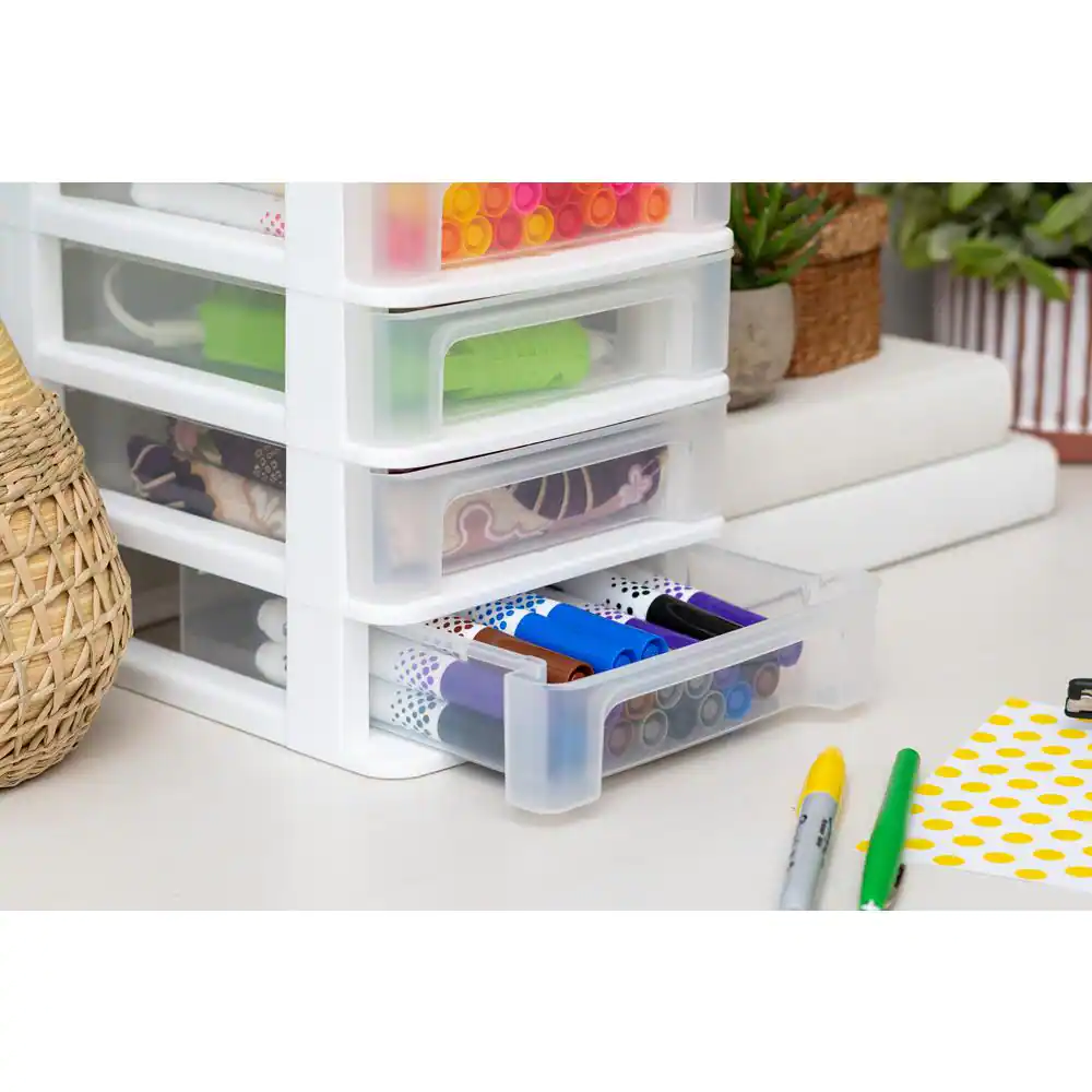 None 1-Qt. Compact Desktop 4-Drawer System in White in. W x 10.5- in. H x 12.3- in.