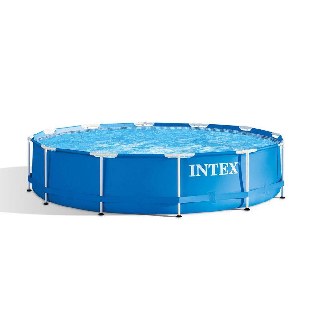 INTEX 12 Foot x 30 In. Above Ground Pool & 12 Foot Round Pool Cover