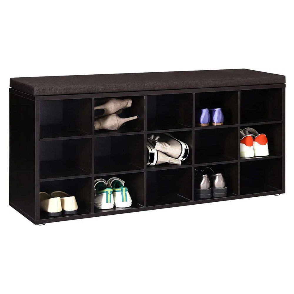 None 18.9 in. H 15-Pair 4-Tier Brown Wood Shoe Rack