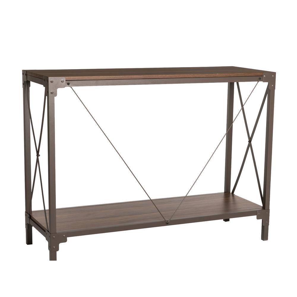 Glitzhome 43.25 in. L Rectangle Brown Modern Industry Metal/Wooden Console Table - Walnut Melamine