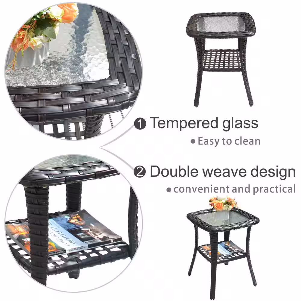 XIZZI Erie Lake Brown 8-Piece Wicker Patio Conversation Seating Sofa Set with Navy Blue Cushions and Swivel Rocking Chairs