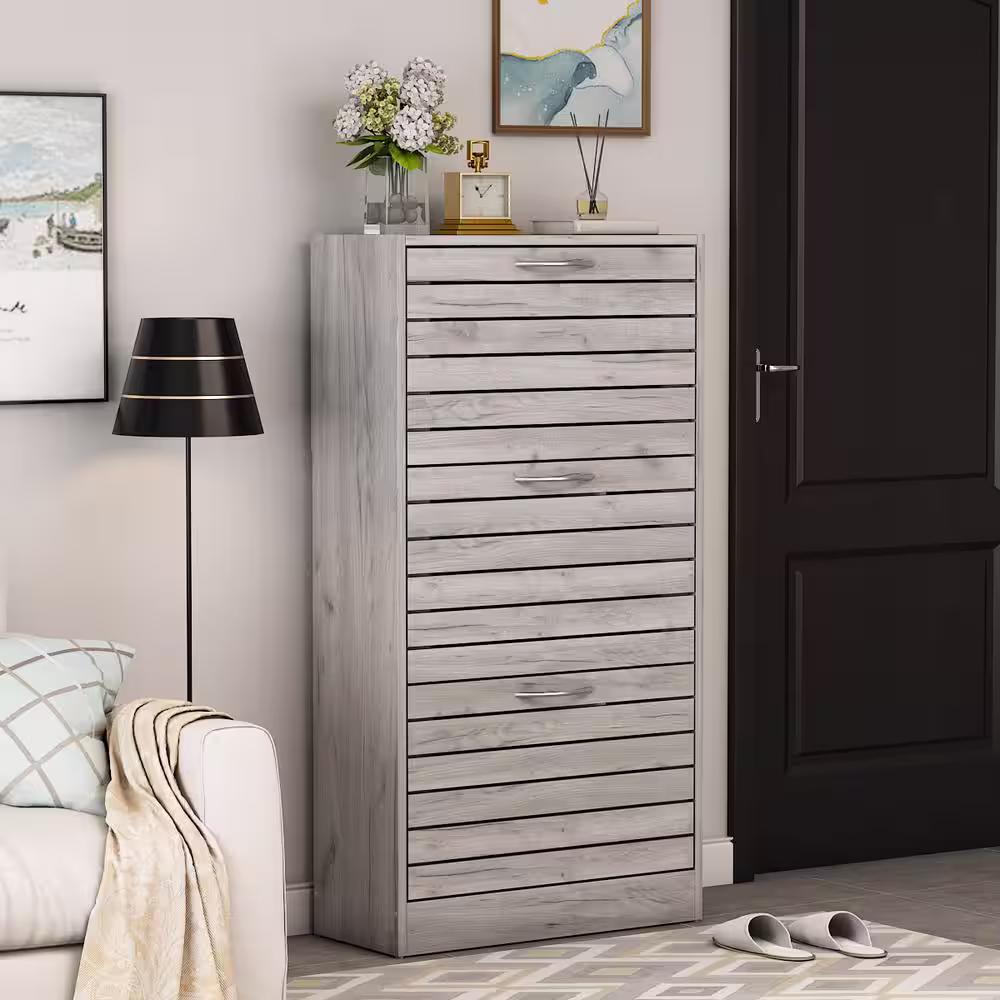 None Grey Wooden Shoes Storage Cabinet, with 3 Drawers for Entryway Hallway, 42.3 in. H x 22.4 in. W