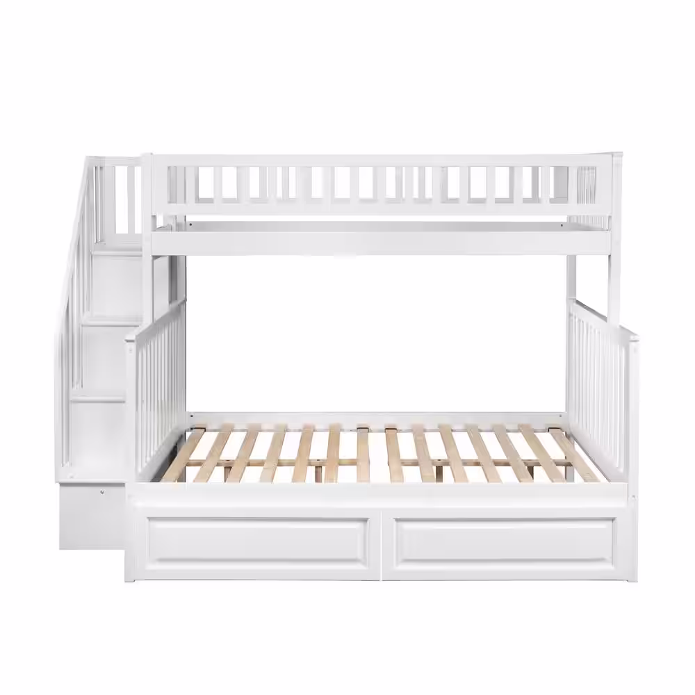 AFI Woodland Staircase Bunk Bed Twin over Full with 2 Raised Panel Bed Drawers in White