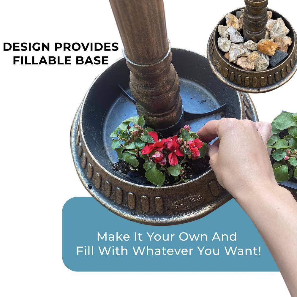 None Bronze Resin Birdbath with Built-In Planter