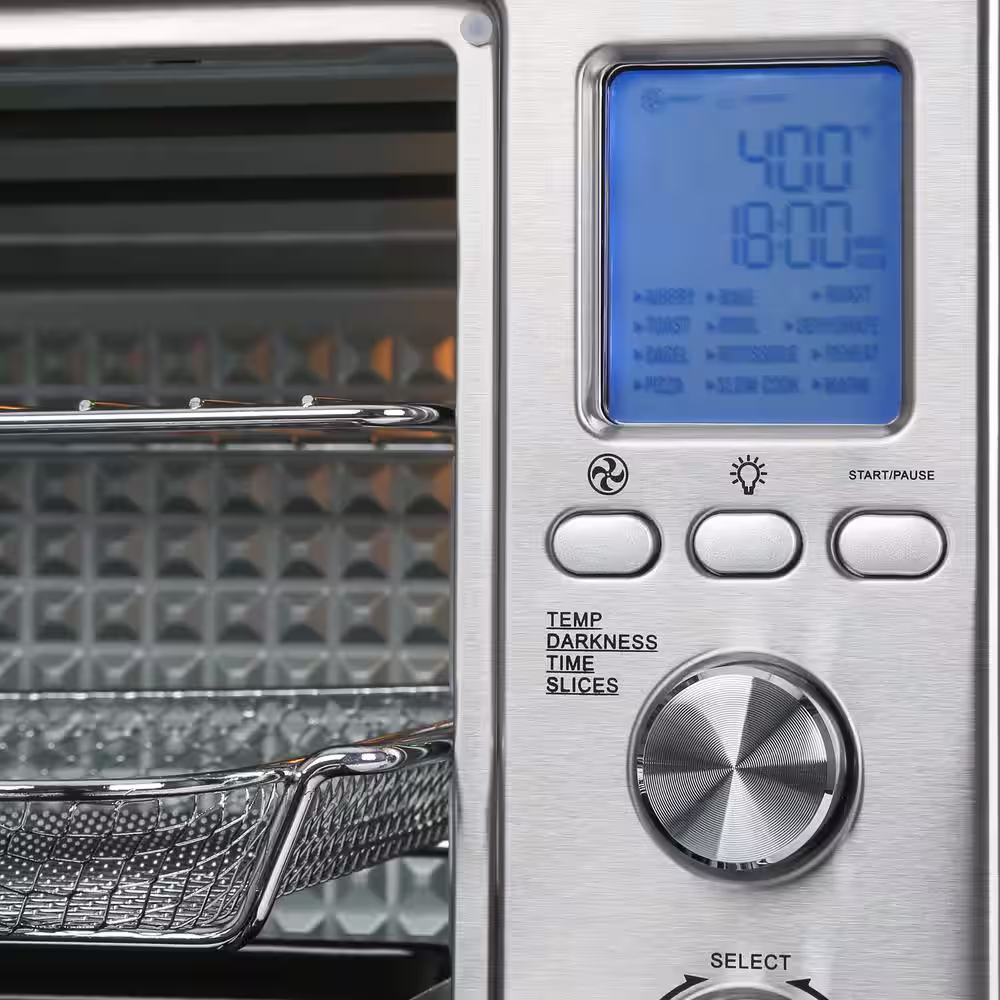 None 34 qt. 1750W 6-Slice Black and Stainless Steel Air Fryer Toaster Oven, 12-Cook Modes with LCD Digital Screen