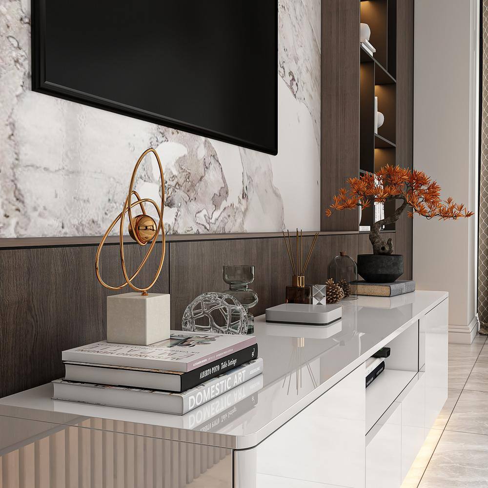 WIAWG 70.8 in. W x 14.5 in. D x 17.3 in. H, White Luxury Wooden Entertainment up to 75 in. with 4-Drawers and 1 Shelf