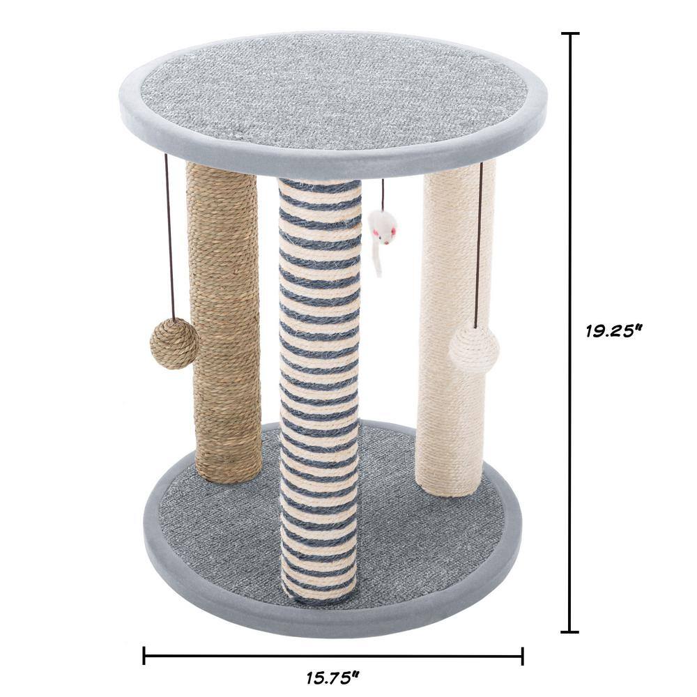 Pet Trex 19.25 in. Gray Cat Tower with 3 Scratching Posts, 3 Hangings Toys, and a Napping Perch for Kittens or Multiple Cats