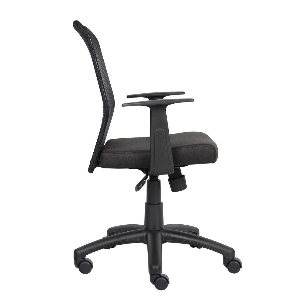 BOSS Office Products Black Mesh Task Chair with T-Arms, Seat Height Adjustment