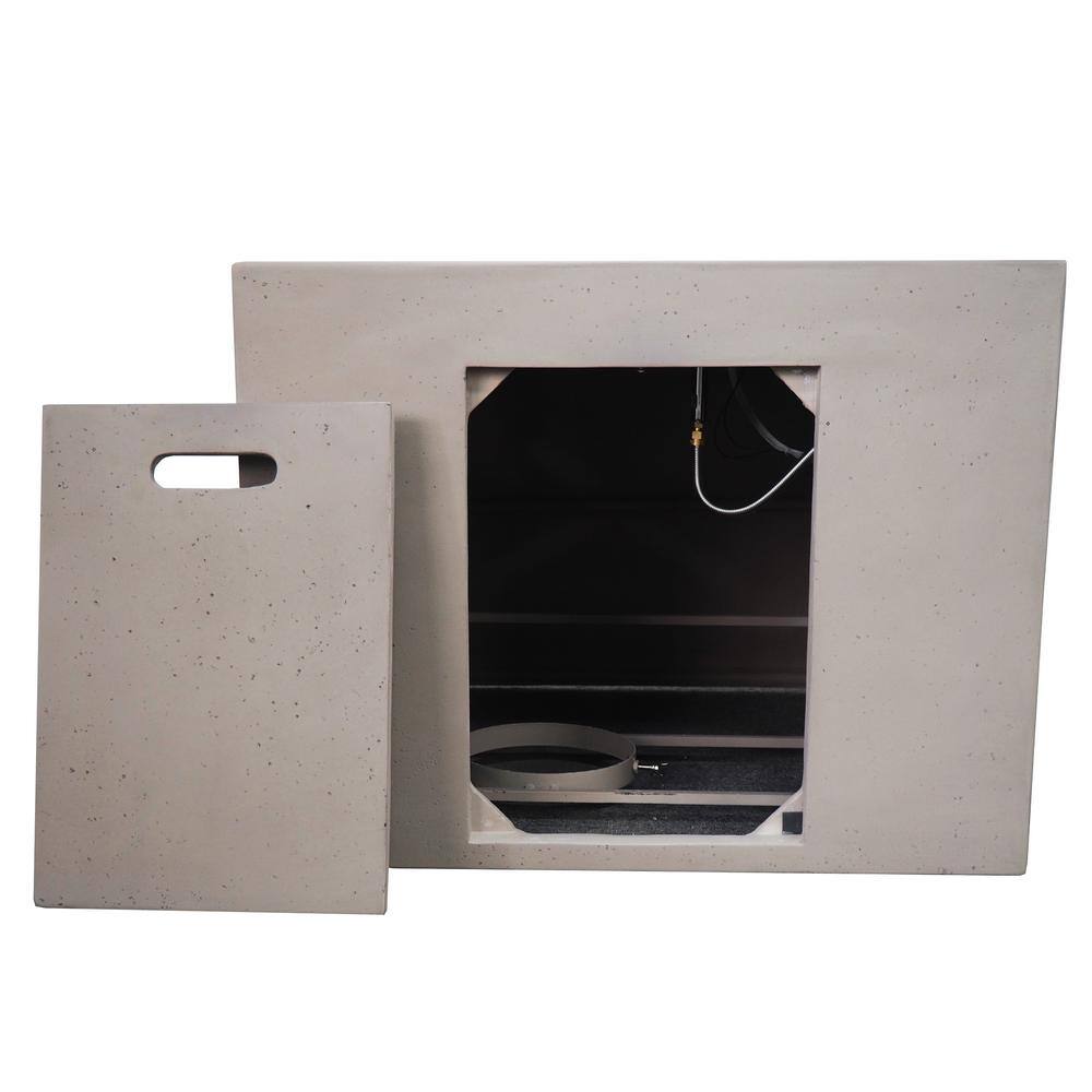 Noble House Zachary 31 in. x 24.5 in. Square Concrete Propane Fire Pit in Light Gray