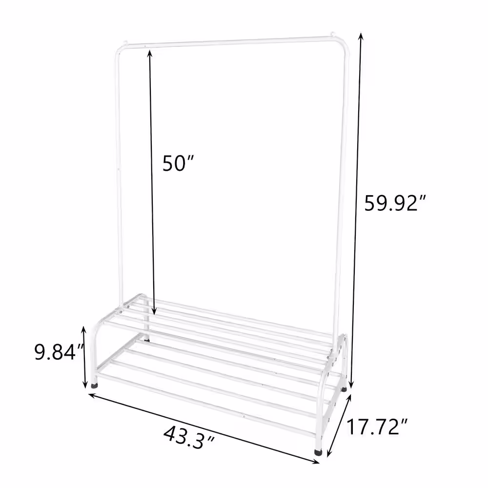maocao hoom 44 in. W x 60 in. H White Metal Clothes Rack with Shelves