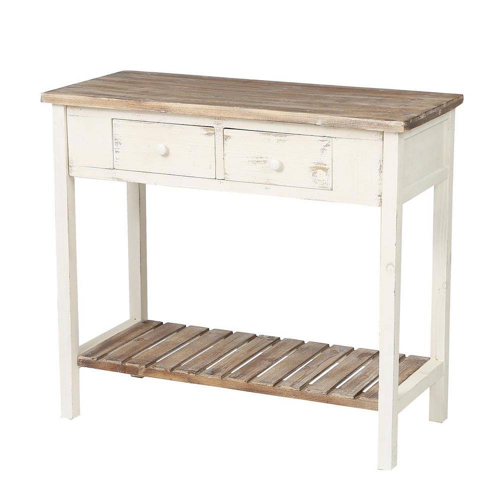 LuxenHome 36 in. Distressed White 2-Drawer Rectangle Wood Entryway and Console Table