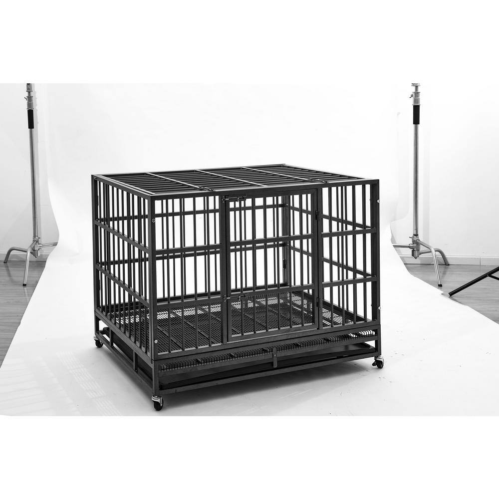 None 29.53 in. D x 47.25 in. W x 32.68 in. H Black Metal Heavy-Duty Dog Cage