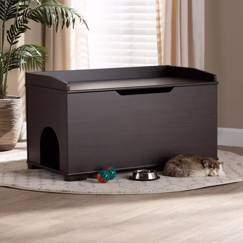 Baxton Studio Mariam Dark Brown Litter Box Cover Cat House