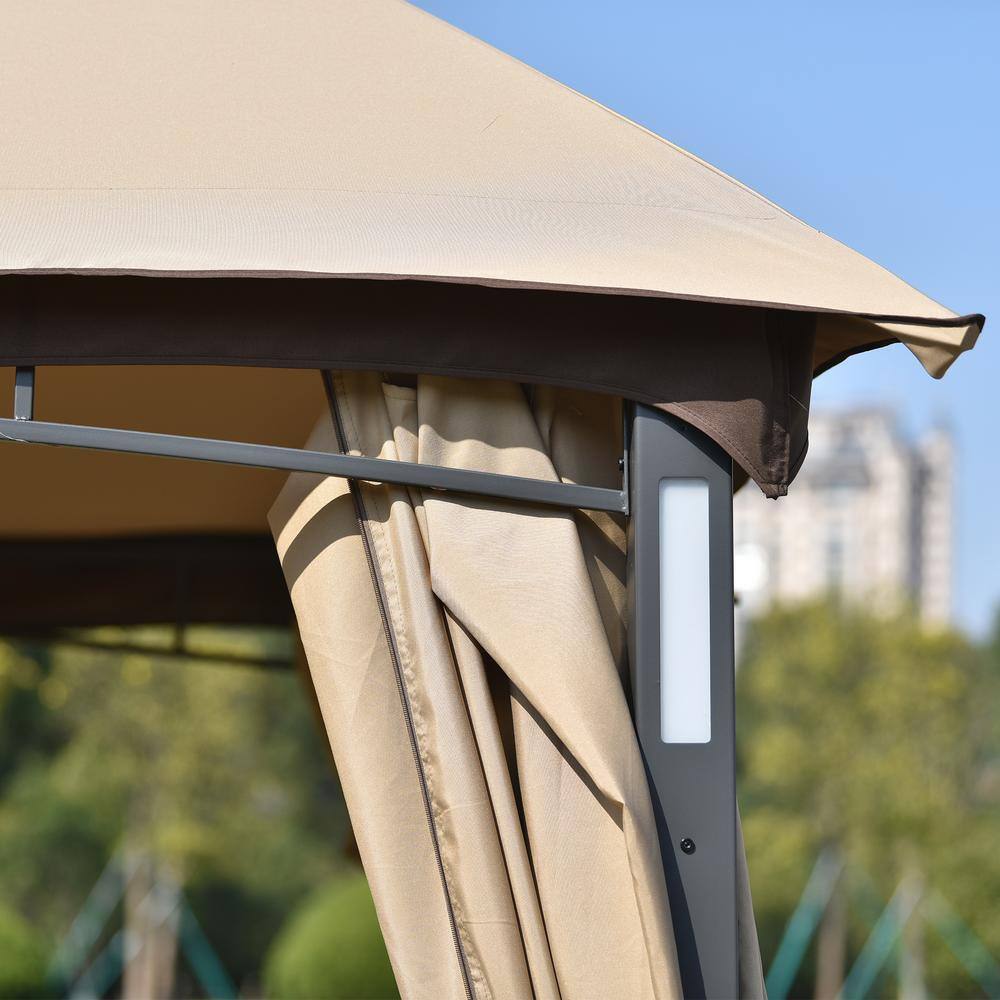 Harper & Bright Designs 10 ft. x 12 ft. Brown Double Vents Gazebo Patio with Screen and LED Lights
