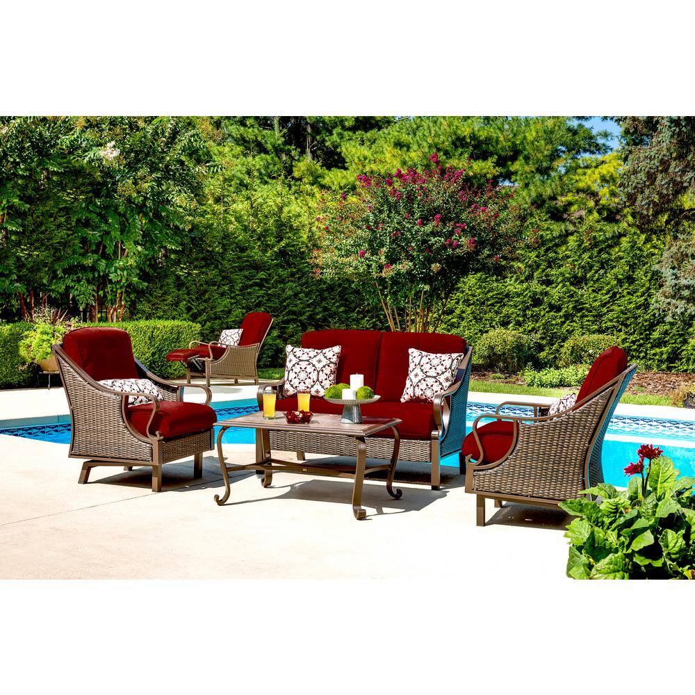 Cambridge Saratoga 4-Piece Patio Set Steel Frame Wicker with Cushions in Crimson Red