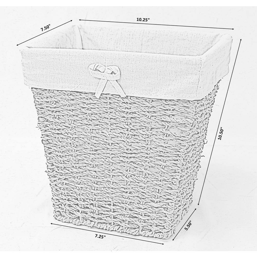 Vintiquewise 10.5 in. W x 8 in. D x 10.5 in. H Woven Seagrass Small Waste Bin Lined with White Washable Lining