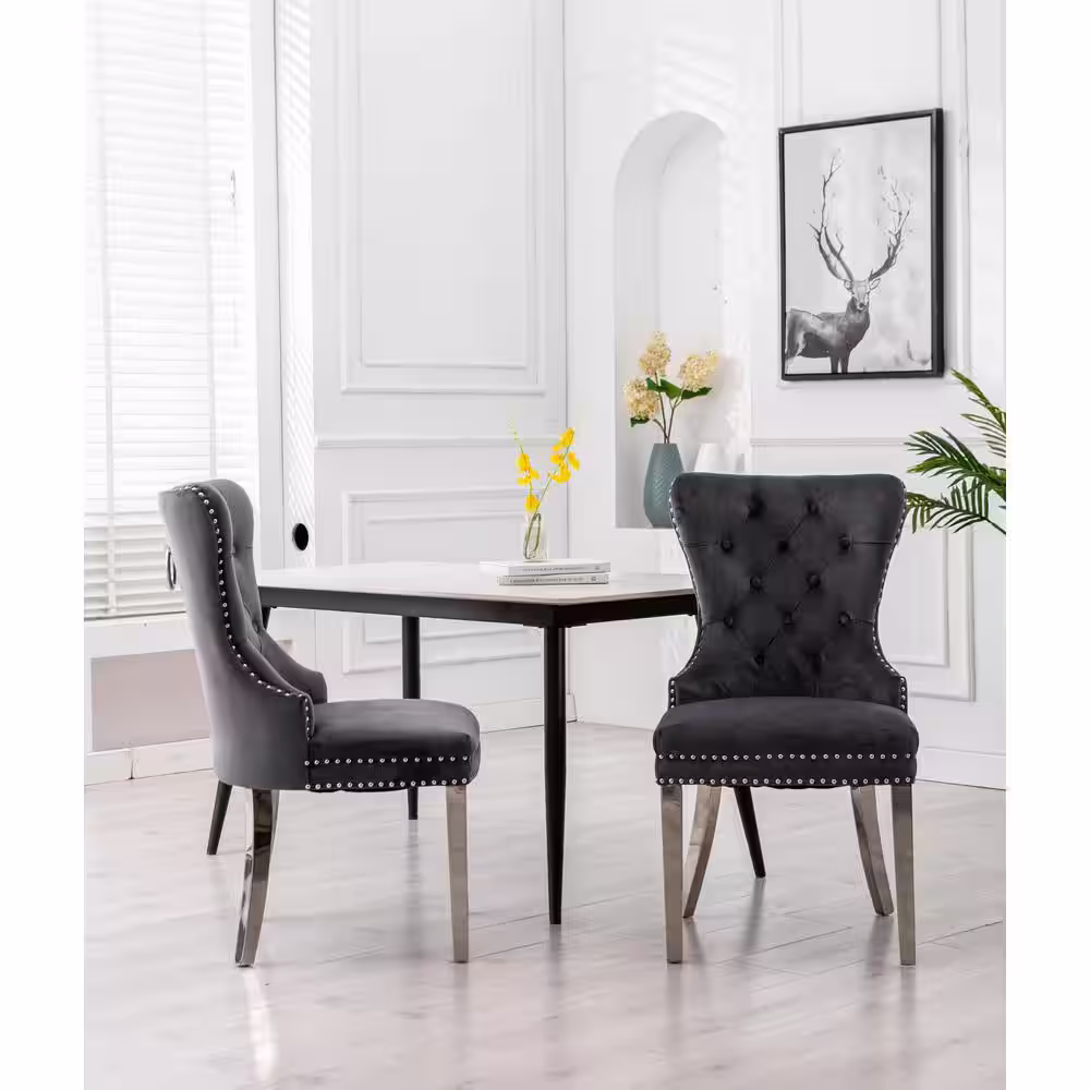 Home Beyond Grenoble Gray Velvet Dining Chair (Set of 2)