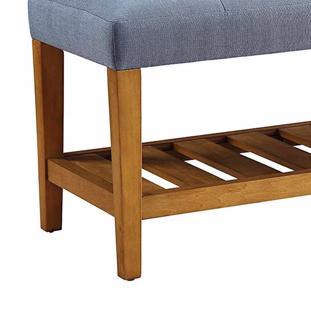 Benjara Blue and Oak Wooden Bench