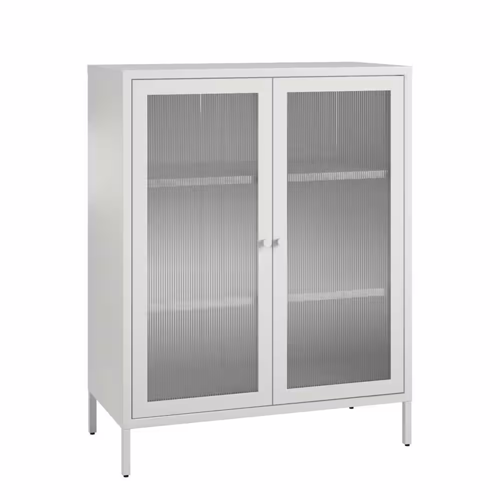 None Ashbury 31.5 in. W Adjustable Wood Closet System with Glass Metal Locker, White