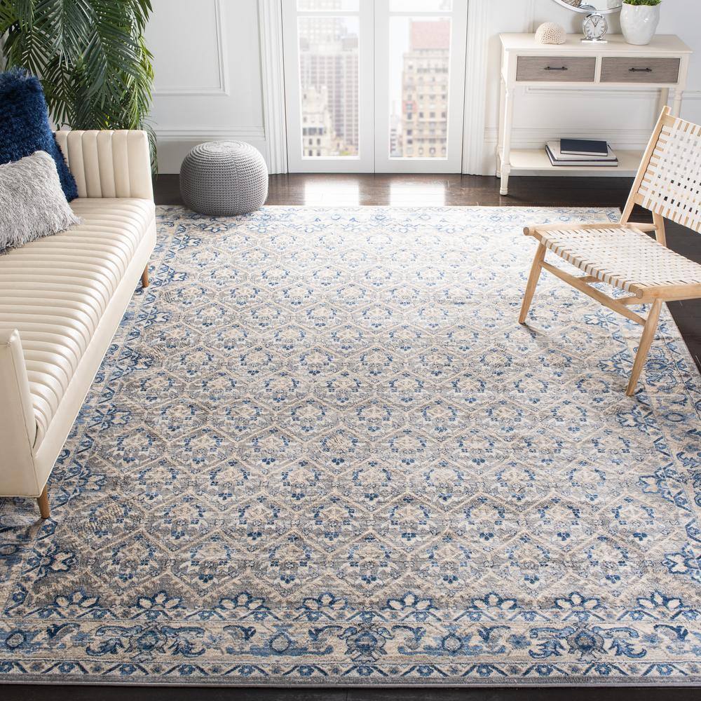 SAFAVIEH Brentwood Light Gray/Blue 11 ft. x 11 ft. Square Border Multi-Floral Geometric Area Rug