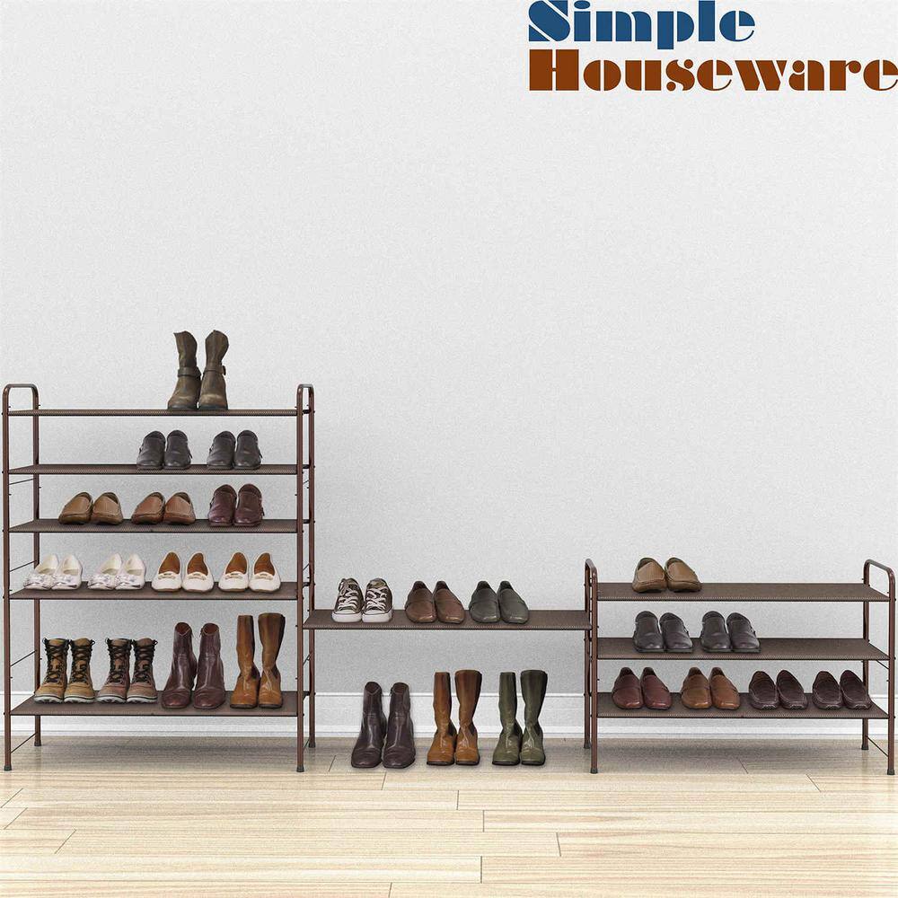 None 31 in. H 12-Pairs of Shoes, Brown Family Metal Shoe Rack