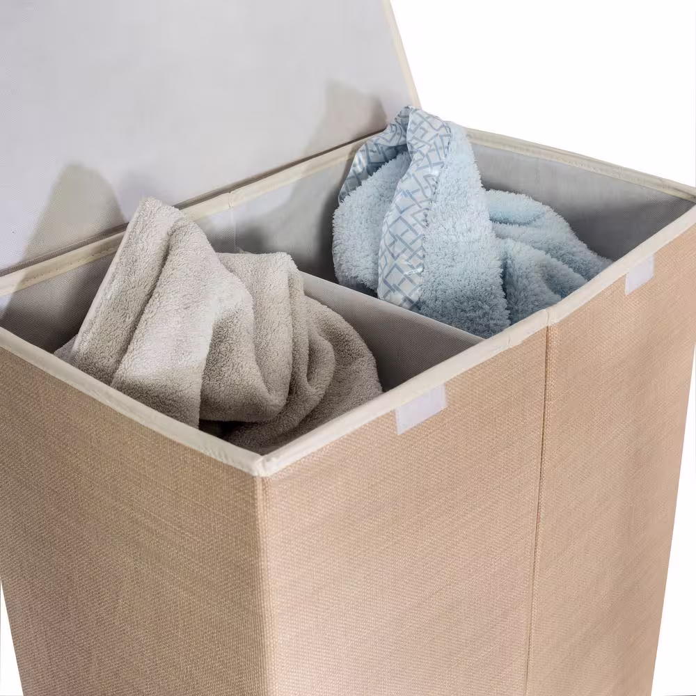 Honey-Can-Do Large Dual Laundry Hamper with Lid, Natural Resin
