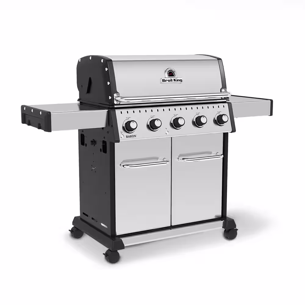 Broil King Baron 590 Pro 5-Burner Propane Gas Grill in Black with Side Burner and Rear Rotiserie Burner