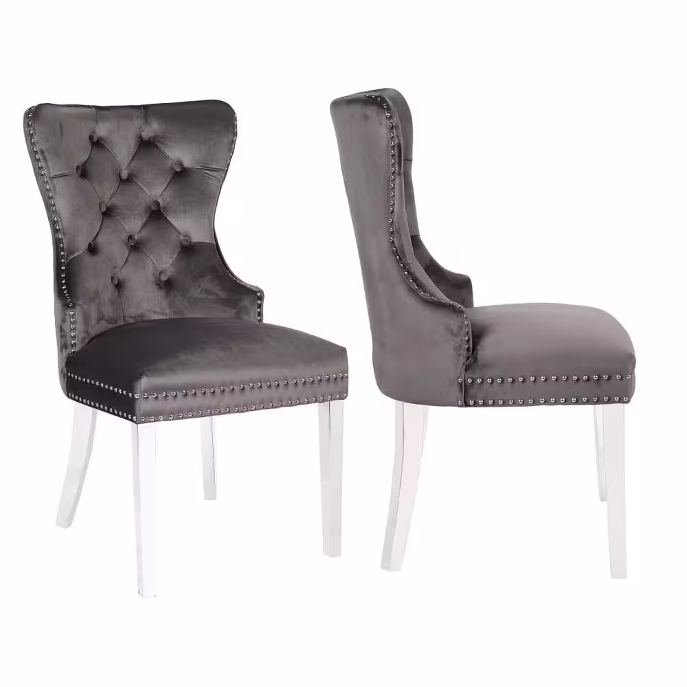 Home Beyond Grenoble Gray Velvet Dining Chair (Set of 2)