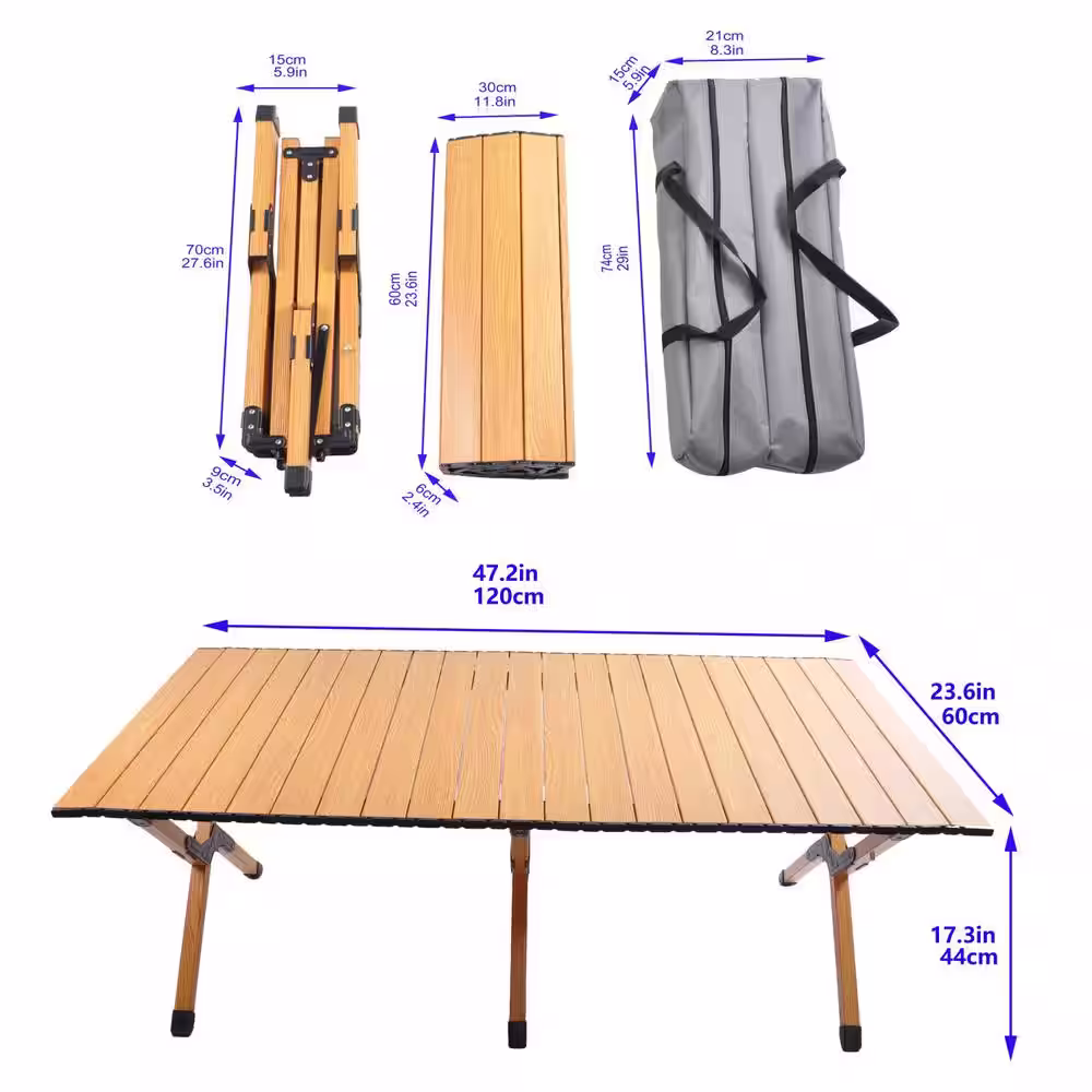 None Brown Rectangle Aluminum Alloy Outdoor Picnic Table with Folding X-Shape Leg and Storage Bag