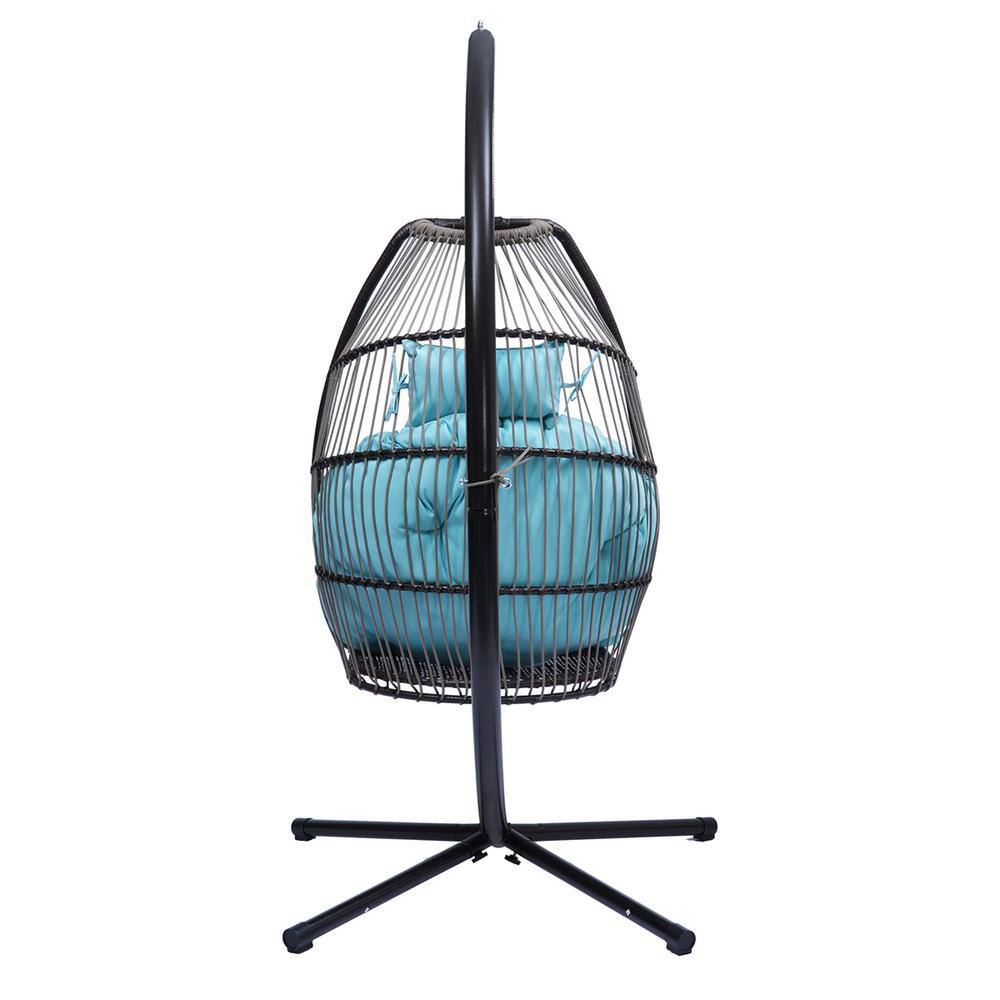 None 3.75 ft. Free Standing Swing Hammock Egg Chair with Stand in Blue