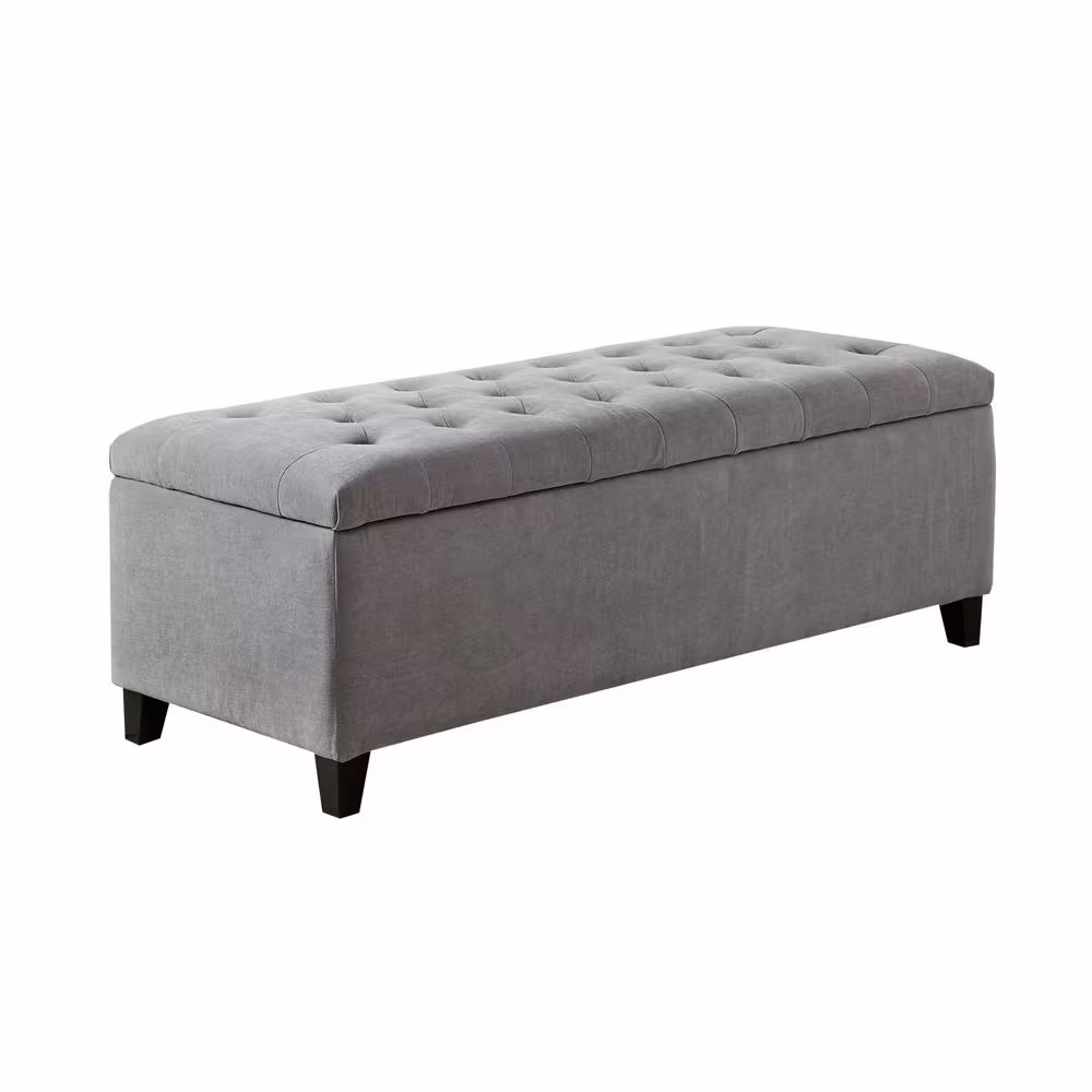 Madison Park Sasha Grey Tufted Top Storage Bench 18.5 in. H x 49 in. W x 19.25 in. D
