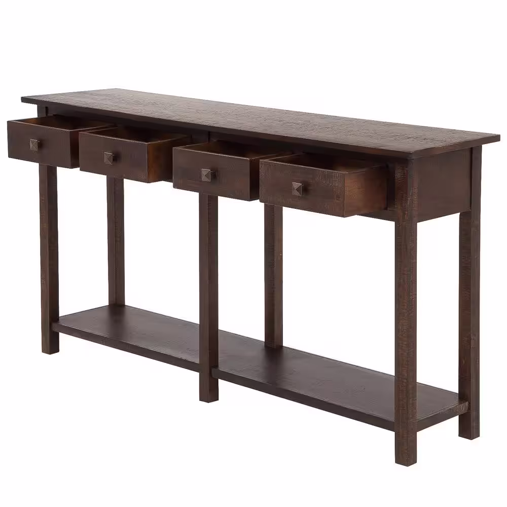 Harper & Bright Designs 59 in. Espresso Standard Rectangle Wood Console Table with 4-Drawers