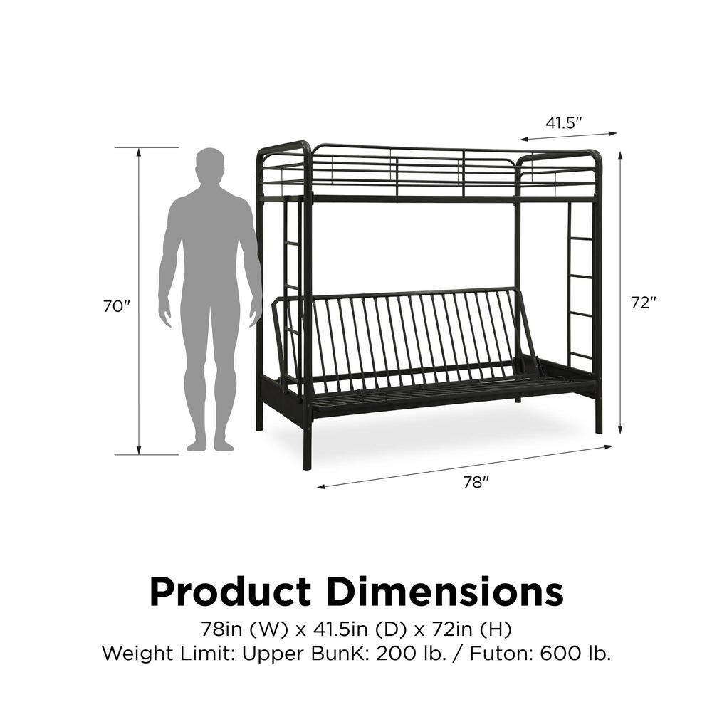 DHP Easton Black Metal Twin Over Futon Bunk Bed