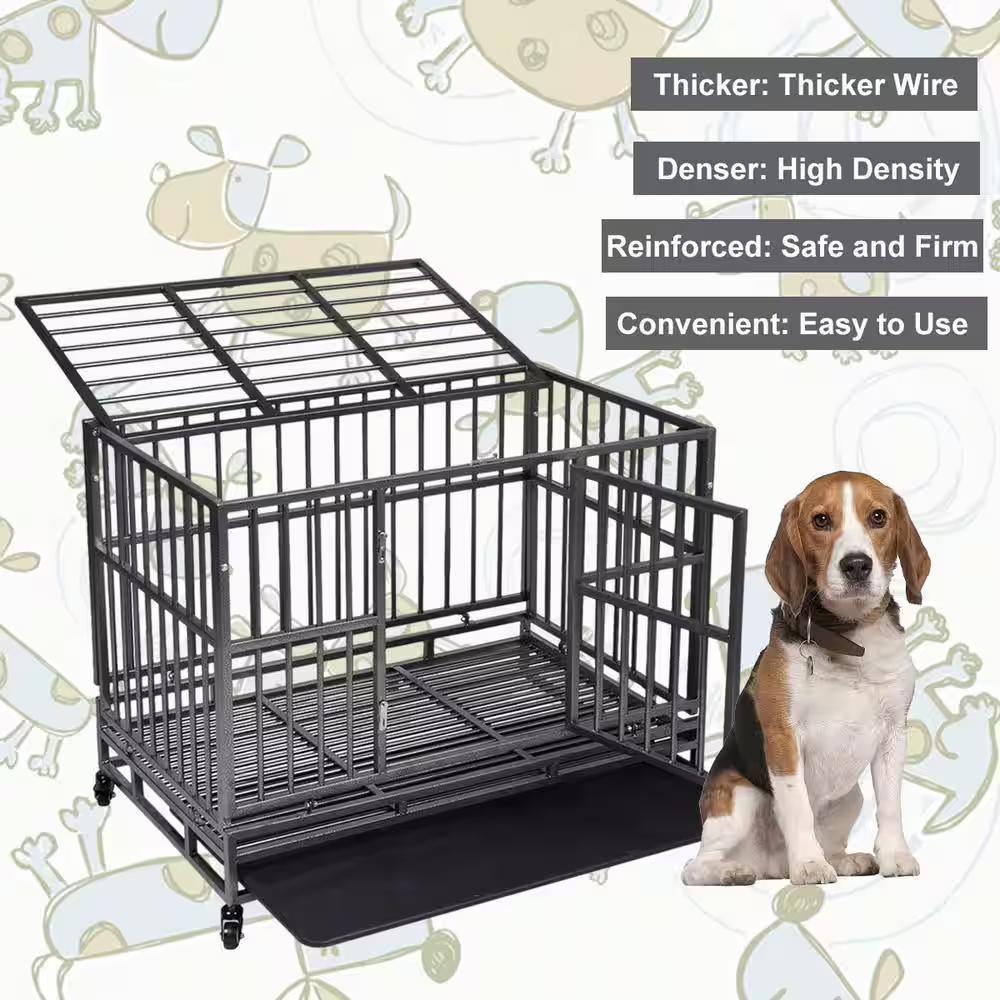 COZIWOW 3 ft. L x 2 ft. W x 2.5 ft. H Dog Crate Kennel with Tray and Wheels, Openable Top